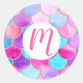 Pink, Lila und Aqua Mermaid-Muster Runder Aufkleber
