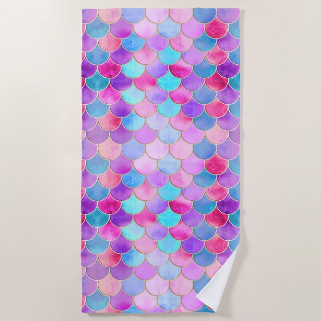 Pink, Lila und Aqua Mermaid-Muster Strandtuch (Vorderseite)