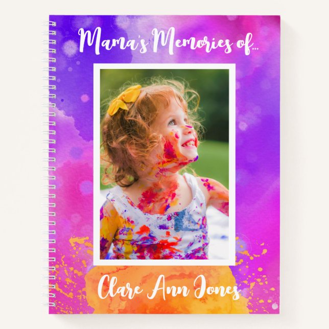 Pink Lila Watercolor Child Memory Notebook Notizbuch (Vorderseite)