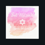 Pink Lila Watercolor Star von David Bat Mitzvah Serviette<br><div class="desc">Perfekte moderne Cocktail Einwegservietten aus Papier in rosa,  pfirsichfarben,  lila,  lavender,  lila Aquarell-Design mit weißem Stern von David. Bat Mitzvah einfach zu personalisieren,  indem Sie Namen und Option Datum. Ideal für jüdische Gottesfeier</div>