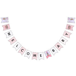 Pink Lila Welcome Baby Girl Bear Baby Dusche Wimpelkette