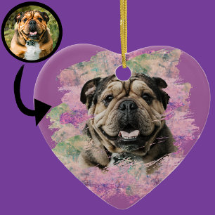 Pink Lilac Bulldog Hund Lover Herz Foto Keramik Ornament
