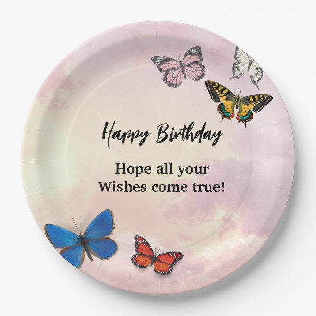 Pink Lilac Dreamy Ripped Butterfly Paper Plate Pappteller (Vorderseite)