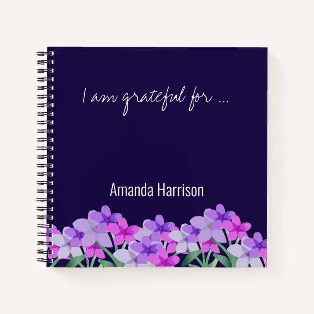 Pink lilac floral Dankbarkeit Journal Personalisie Notizbuch (Vorderseite)