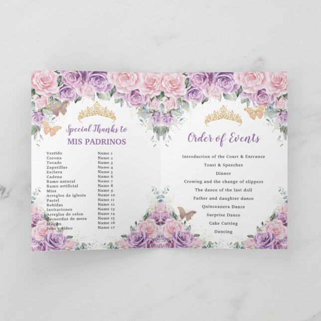 Pink Lilac Floral Quinceñera Orden der Ereignisse Programm (Innenseite)