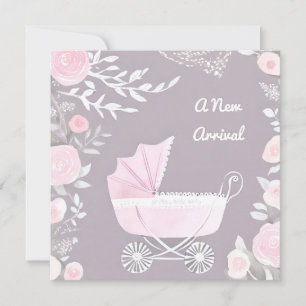 Pink Lilac Neue Anreise Hübsches Pram Niedliche Ba Feiertagskarte