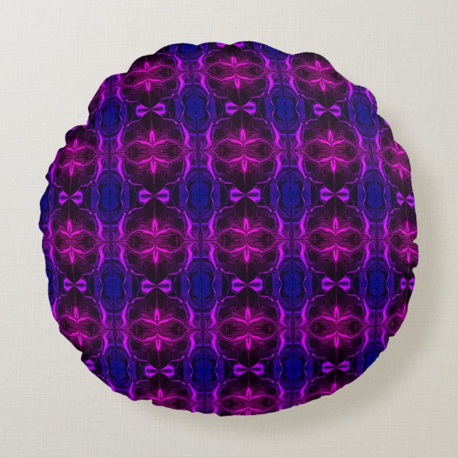 "Pink lilac strikes flokes" auf blauem Hintergrund Rundes Kissen (Vorderseite)