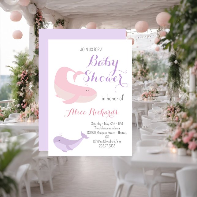 Pink Lilac Whale Pastel Ocean Fish Baby Dusche Einladung (Von Creator hochgeladen)