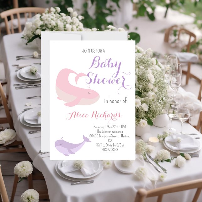 Pink Lilac Whale Pastel Ocean Fish Baby Dusche Einladung (Von Creator hochgeladen)
