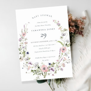 Pink Lilac Wildblume Wreath Baby Dusche einladen Dankeskarte