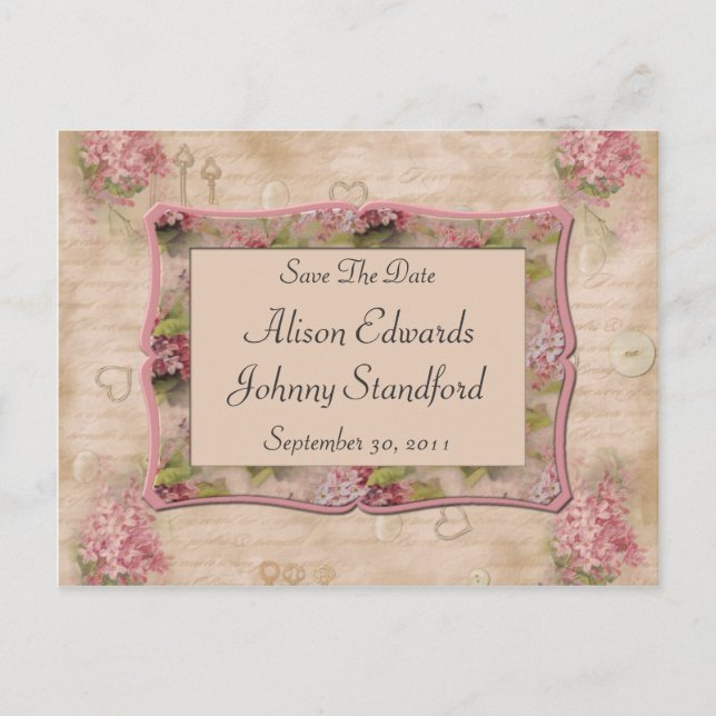 Pink Lilacs Save the Date Ankündigungspostkarte (Vorderseite)