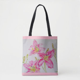 Pink Lilie Floral Watercolor Tote Tasche