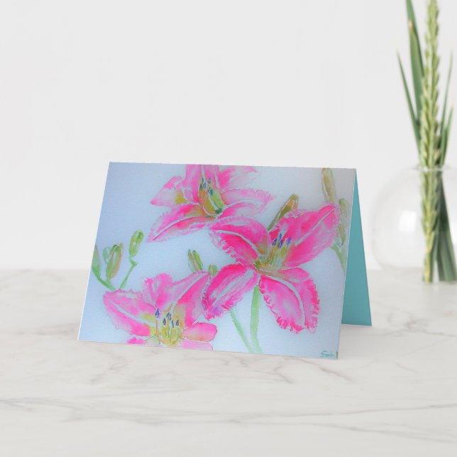 Pink Lilies Aquarelle Carte d'anniversaire (Devant)