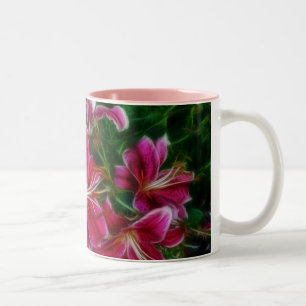 Pink Lilies Impressionist Blumenmalerei Art Zweifarbige Tasse