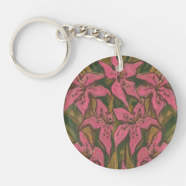 Pink Lilies, pastellfarbene Malerei, Blume, Blumen Schlüsselanhänger (Vorderseite)