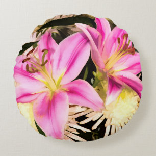 Pink Lilies Rundes Kissen