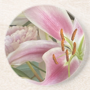 Pink Liliy & Peony Sandstone Untersetzer