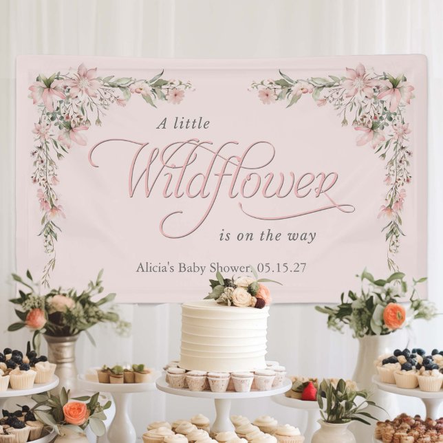 Pink Lille Wildblume Elegante baby Girl Dusche Banner (Pink wildflower themed baby girl shower backdrop)