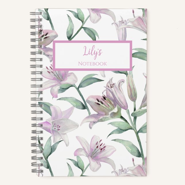 Pink Lillies Personalized Journal Notebook (Recto)