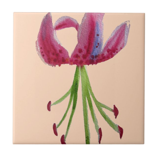 Pink Lily Aquarell Moderne Blume Blumenstrauß Fliese (Vorderseite)