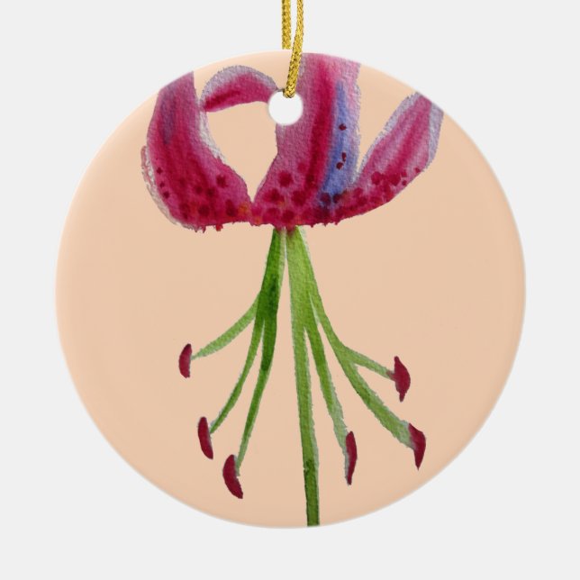 Pink Lily Aquarell Moderne Blume Blumenstrauß Keramikornament (Vorne)