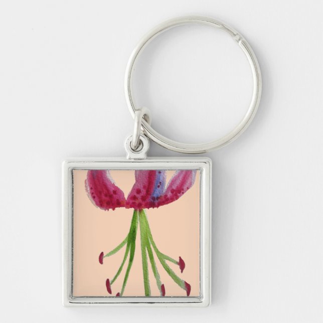 Pink Lily Aquarell Moderne Blume Blumenstrauß Schlüsselanhänger (Vorne)