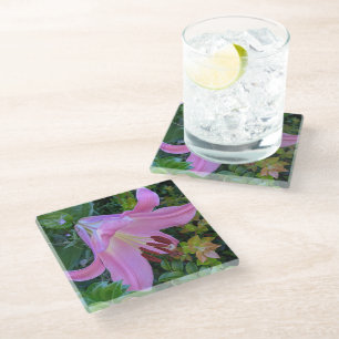Pink Lily Bloom Floral Glasuntersetzer