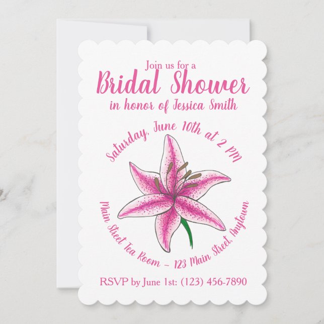 Pink Lily Blume Bridal Baby Dusche Blumengarten Einladung (Vorderseite)