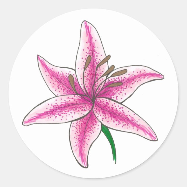 Pink Lily Blume Bridal Baby Dusche Blumengarten Runder Aufkleber (Vorderseite)