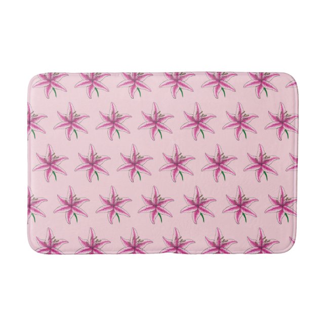 Pink Lily Blume Floral Print Garden Lilien Badematte (Vorderseite)