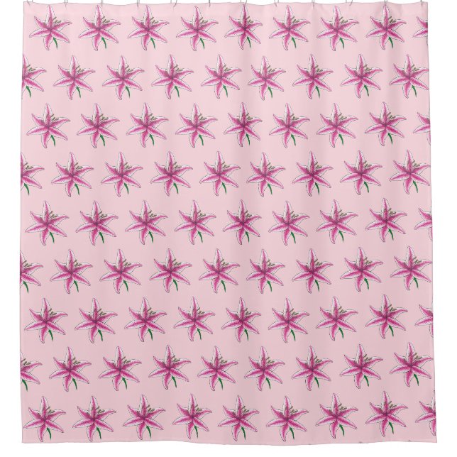 Pink Lily Blume Floral Print Garden Lilien Duschvorhang (Vorderseite)