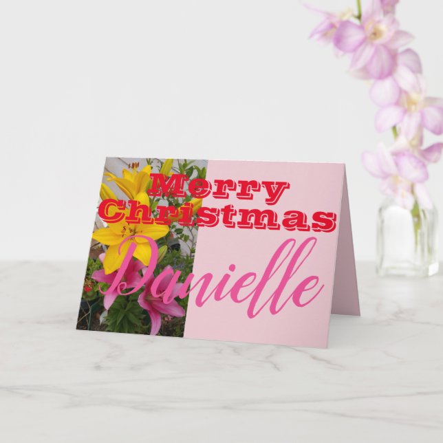 Pink Lily Blume Frohe Weihnachtsfrauen Name Card Karte (Orchidee)