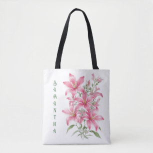 Pink Lily Blume Personalisiert Tasche