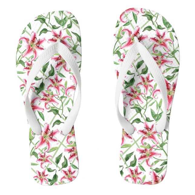 Pink Lily Blume - Vintage Blütenlilien Flip Flops (Fußbett)