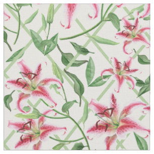 Pink Lily Blume - Vintage Blütenlilien Stoff