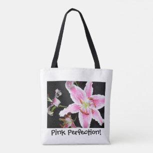 Pink Lily Delikate Pink Lily Blume auf schwarz Tasche