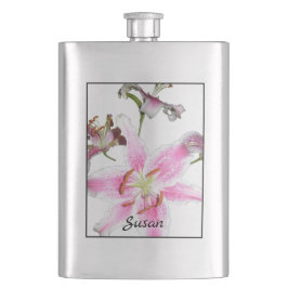 Pink Lily | Delikate Pink Lily Blume auf Silber Flachmann