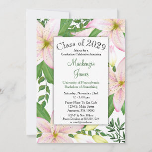 Pink Lily Floral Graduation Invitation Filles Femm