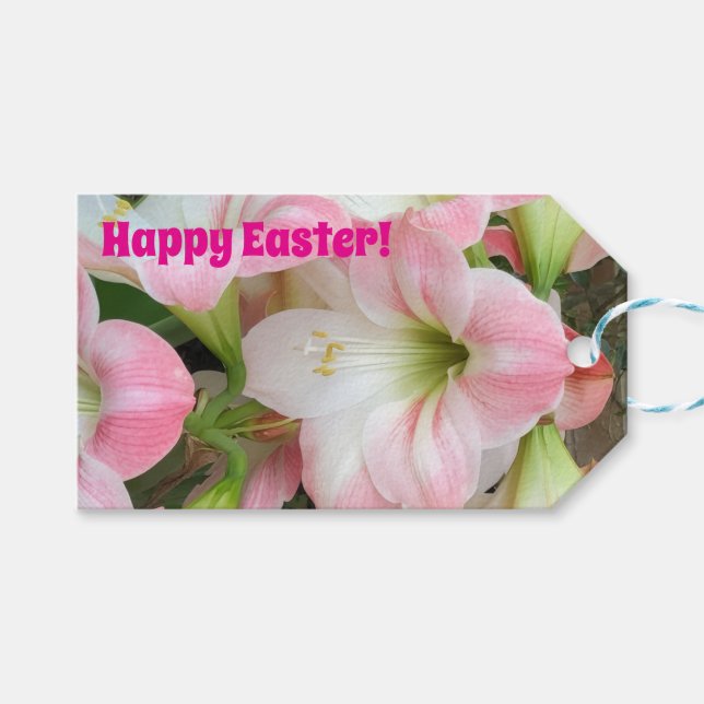 Pink Lily „Frohe Ostern“  Geschenkanhänger (Vorderseite (Horizontal))