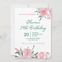 Pink Lily Garden Birthday Party Invitation Einladung