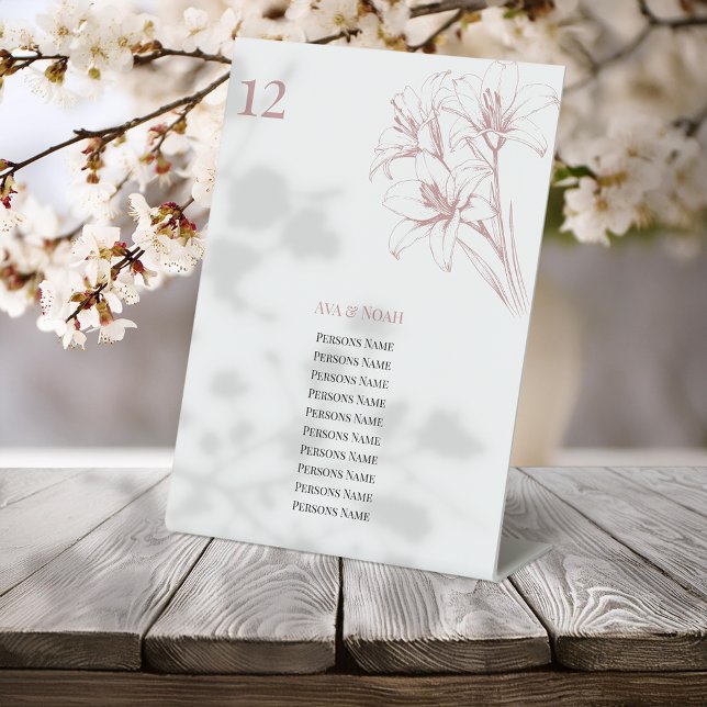 Pink Lily Kontur Hochzeit Tischnummern Sockelschild (Von Creator hochgeladen)