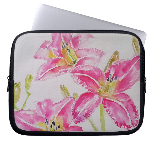 Pink Lily Lilien Aquarellbilder Laptopschutzhülle (Vorderseite)