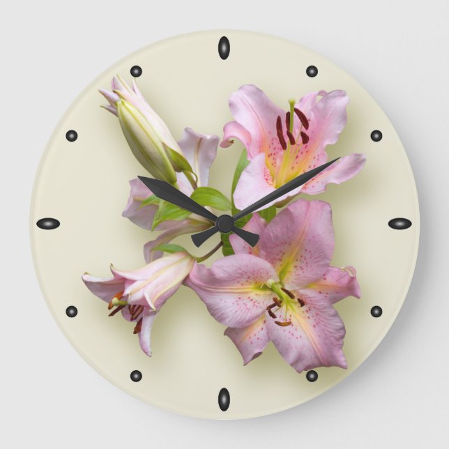 Pink Lily Quartet Große Wanduhr (Vorderseite)