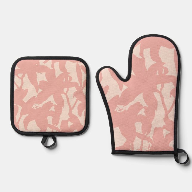 Pink Lily Silhouete Ofenhandschuh & Topflappen-Set (Vorderseite)