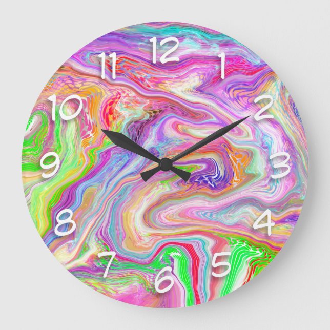 Pink, Lime Green and Blue Bubbly Art Große Wanduhr (Vorderseite)