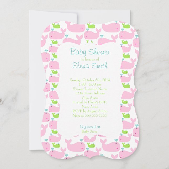 Pink & Limon Whale Baby Dusche Einladung (Vorderseite)