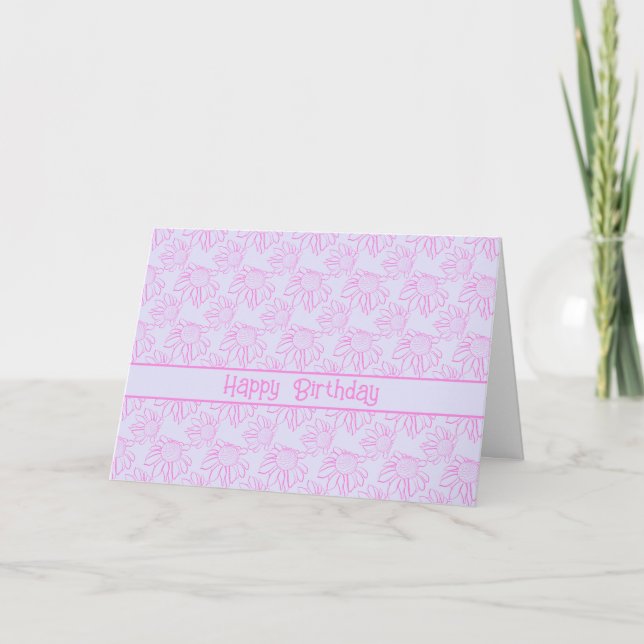 Pink Line Blume Muster Lila Happy Birthday Karte (Vorderseite)