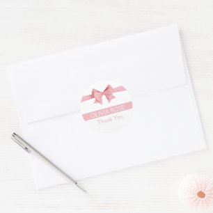 Pink Linen Ribbon Bows Baby Dusche Vielen Dank Runder Aufkleber