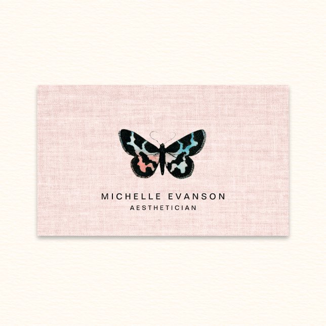 Pink Linen Watercolor Butterfly Logo Elegant Visitenkarte (Von Creator hochgeladen)