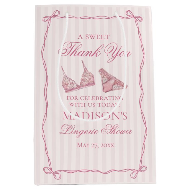 Pink Lingerie Shower Bachelorette Party Favor Mittlere Geschenktüte (Vorderseite)